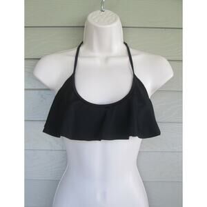 Victoria's Secret Beach Womens Black Bikini Ruffled Swimsuit Swim Top Size S